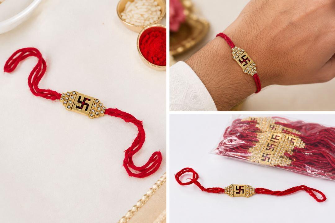 Swastik Diamond Studded  Rakhi