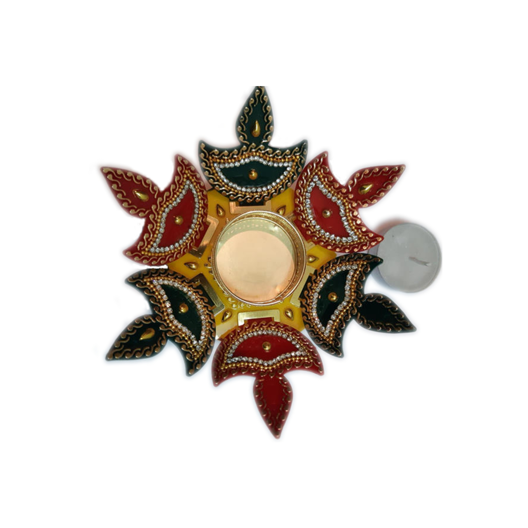 3D Multi-colour Rangoli Diya Pack of 10 Pieces