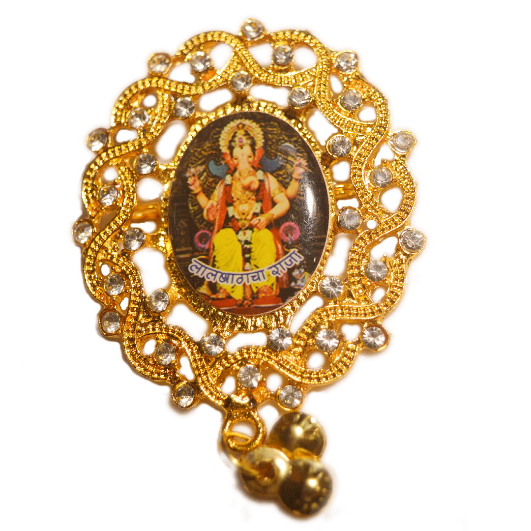 Ganpati Bappa Oval Shape Diamond Mirror Brooch Pack of 100 Pieces